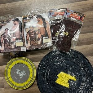 Warrior Costume Set with Shields, Gloves, and Wigs